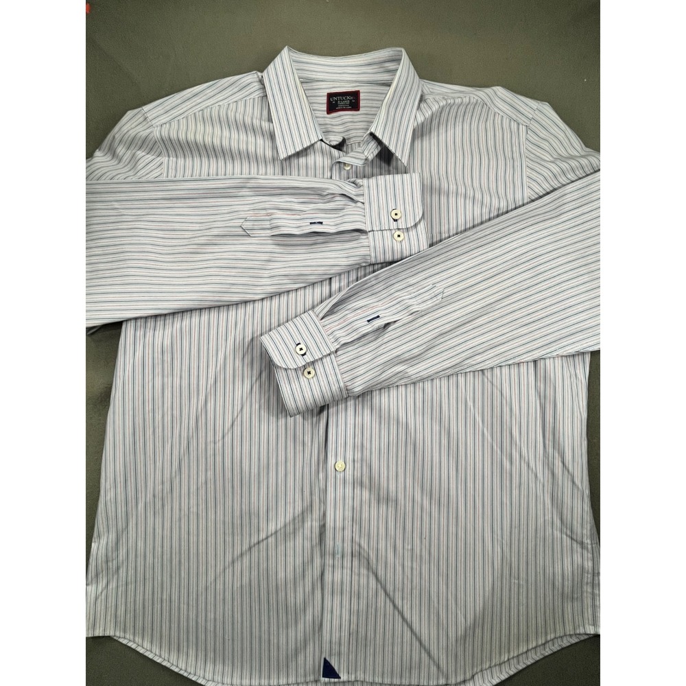 UNTUCKit Mens XL Button Down 100% Cotton Regular Blue Burton-WF Striped Shirt
